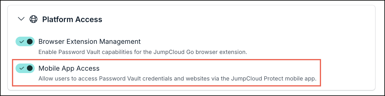 Platoform Access screen in JumpCloud Admin portal
